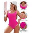thumbnail image 4 of Women'S One-Piece Swimsuit Color Block Ribbed Sports Adjustable Strap High Cut Swimsuits Rose Red S, 4 of 9