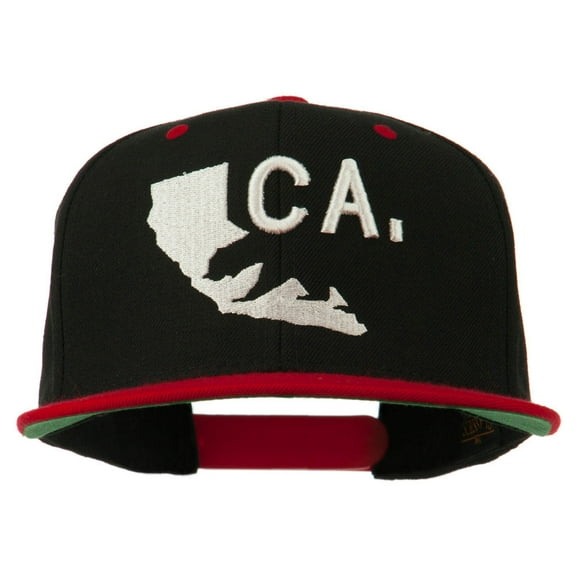 3D California Map Bear Embroidered Two Tone Snapback Cap - Black Red OSFM