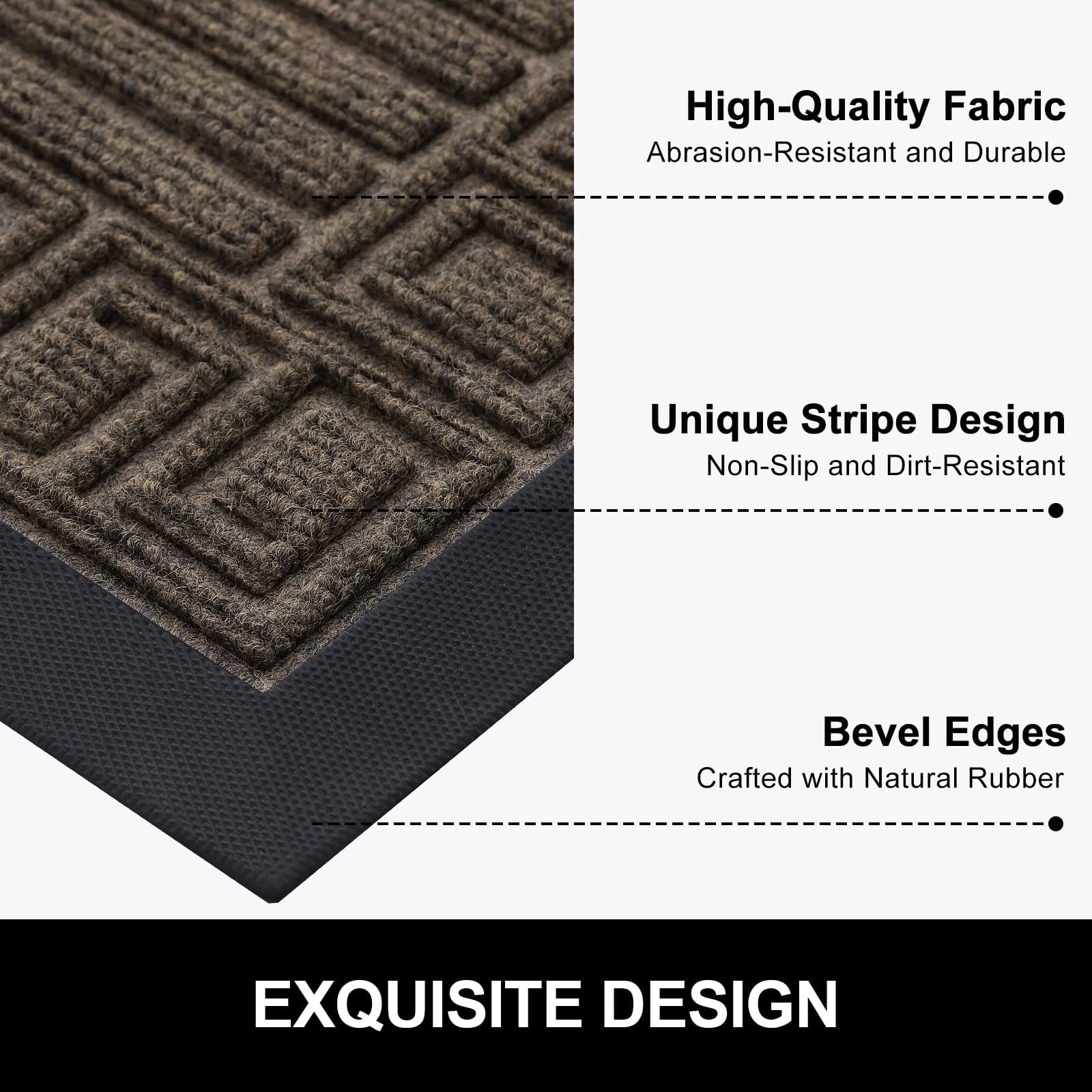 Buganda Outdoor Doormats, Heavy-duty Rubber Door Mats, Absorbs Moisture and Dirt Outdoor Mats, Low Profile Mats for Entry, 36"x24", Brown