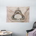 thumbnail image 1 of Sloth Tapestry, Cartoon Sloth Meditates in Lotus Position Relax Lifestyle Comic Inspirational Drawing, Wall Hanging for Bedroom Living Room Dorm Decor, 60W X 40L Inches, Grey Tan, by Ambesonne, 1 of 2
