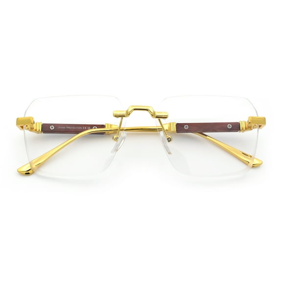 Retro Gangster Rapper Luxury Clear Lens Rimless Rectangle Fashion Eyeglasses Gold Brown