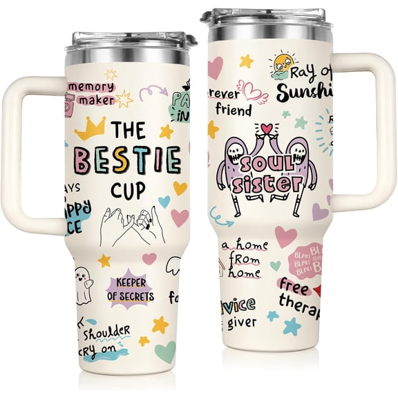 Shqiueos Best Friend Birthday Gifts for Women 40oz Tumbler with Handle and Lid Straw, Bestie Gifts for Her, Mothers Day Gift for Women Friendship, Soul Sisters Present Valentines Christmas Cup