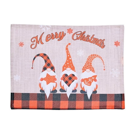 

HengL Table Placemat Heat-Resistant Color Painting Christmas Style Printing Non-Slip Decoration Good Stitching Edges Plaid Snowflake Faceless Doll Christmas Placemat for Party
