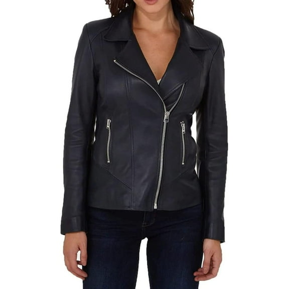 Classic Women's Genuine Lambskin Real Black Leather Jacket Slim fit Biker W165