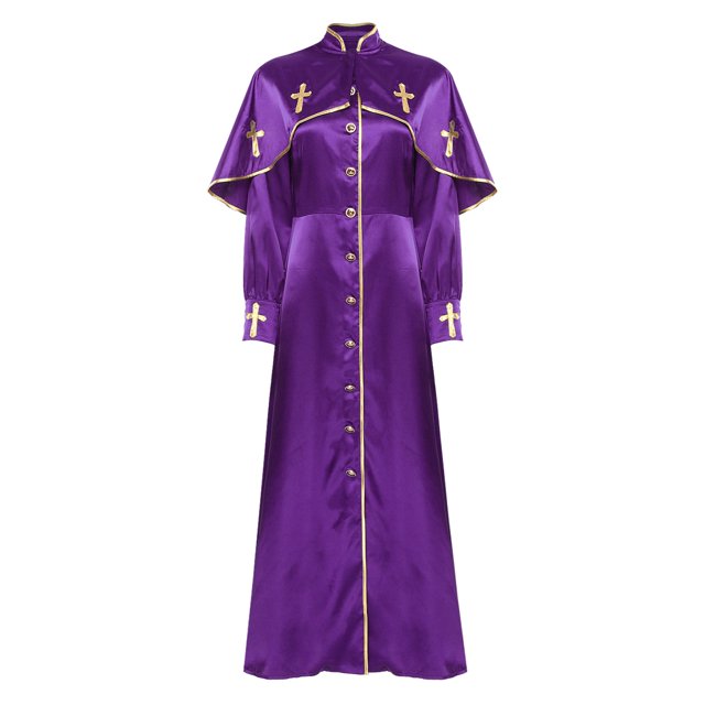 YiZYiF Robe de Clergé pour Femmes à Manches Longues, Boutons, Ligne A, Longue Robe Maxi, Robe de Ministre, Église, Chorale, Violet 4TG