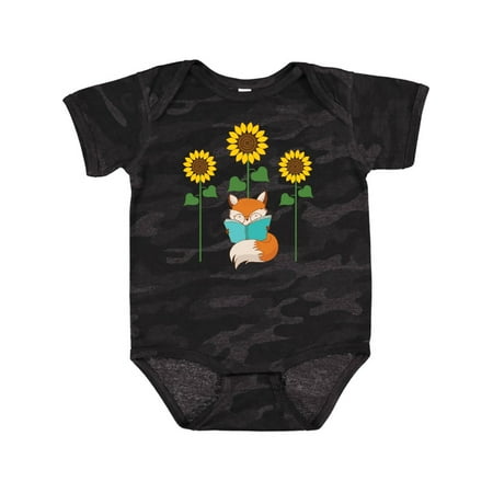 

Inktastic Reading Book Lover Sunflower Fox Gift Baby Boy or Baby Girl Bodysuit