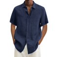 thumbnail image 2 of XDZJLR Mens Shirts Summer Hawaii Solid Short Sleeve Double Pocket Turn Down Button Tops, 2 of 5
