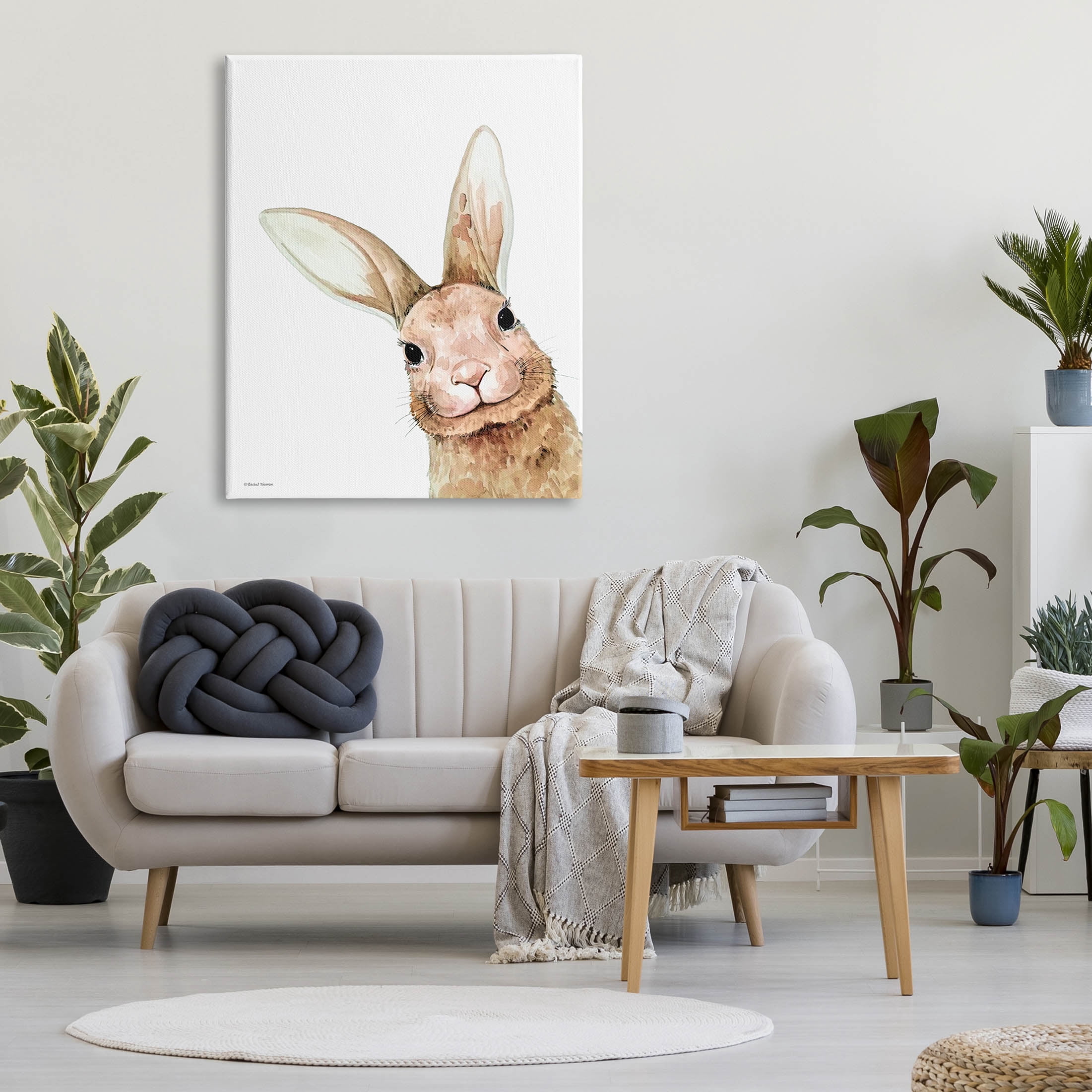 Stupell Industries Smiling Bunny Wildlife Graphic Art Gallery Wrapped Canvas Print Wall Art, Design by Rachel Nieman