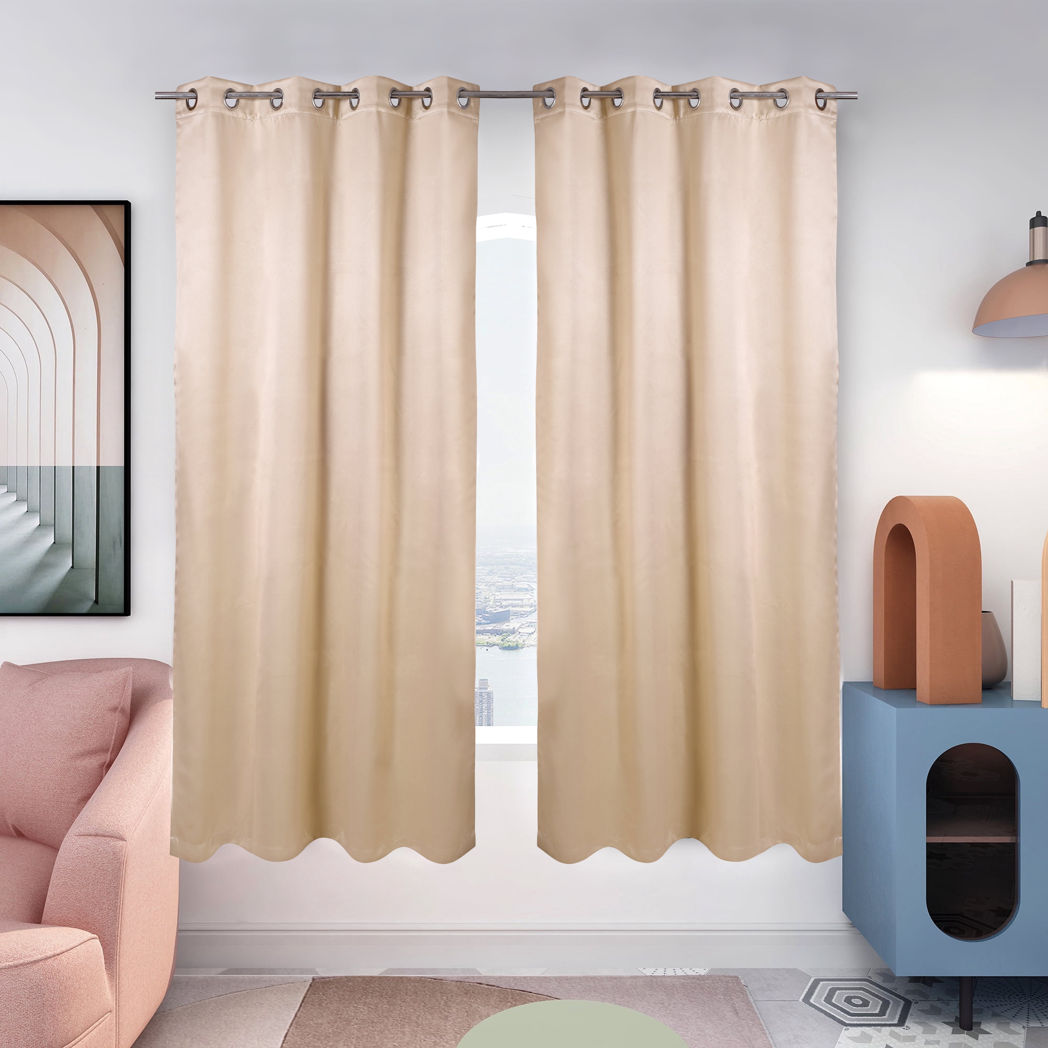 Triangle Weavers Windows Blackout Curtains 100% Polyester, Set of 2, Beige color, 52"W x 84"L