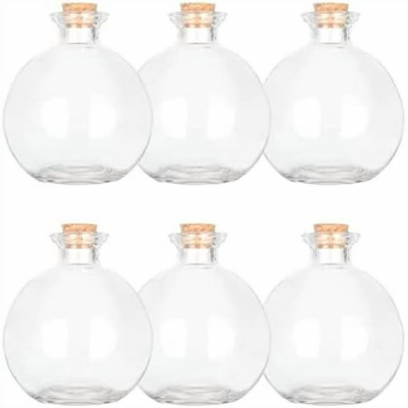 Decorative Glass Bottles with Cork Stoppers (9 fl oz. Potion Bottles / 6 Pcs)