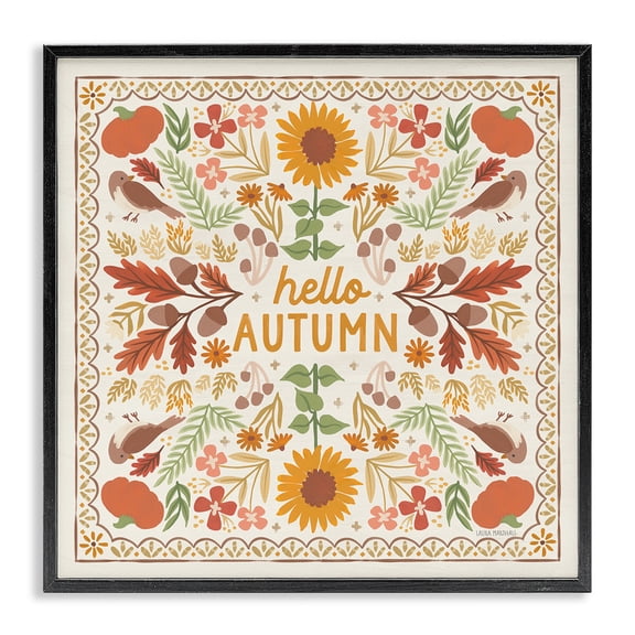 Stupell Industries Hello Autumn Pattern Landscape Painting Black Framed Art Print Wall Art, 12 x 12
