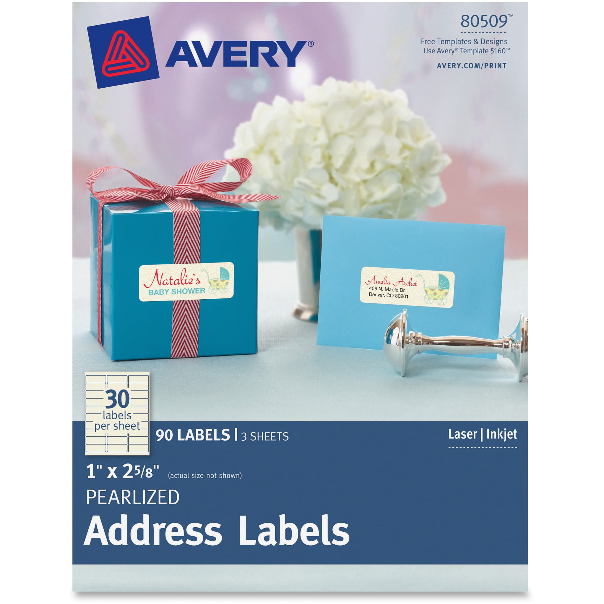 Avery Pearlized Address Labels, 90pk