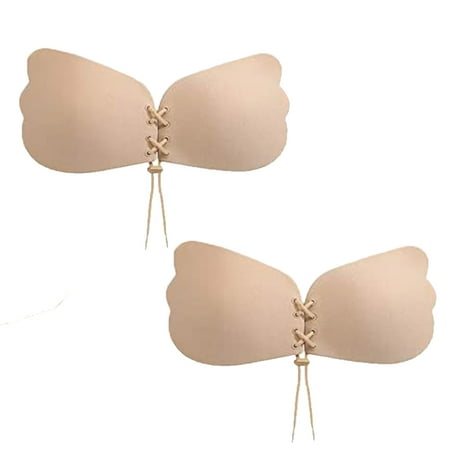 

Dicasser 2 pcs adhesive bra strapless push up bra invisible silicone self-adhesive bra for backless evening dress Nude