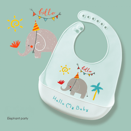 

Wish Cute Silicone Baby Bibs for Babies Toddlers Waterproof Soft Unisex Non Messy --- Elephant Party S495