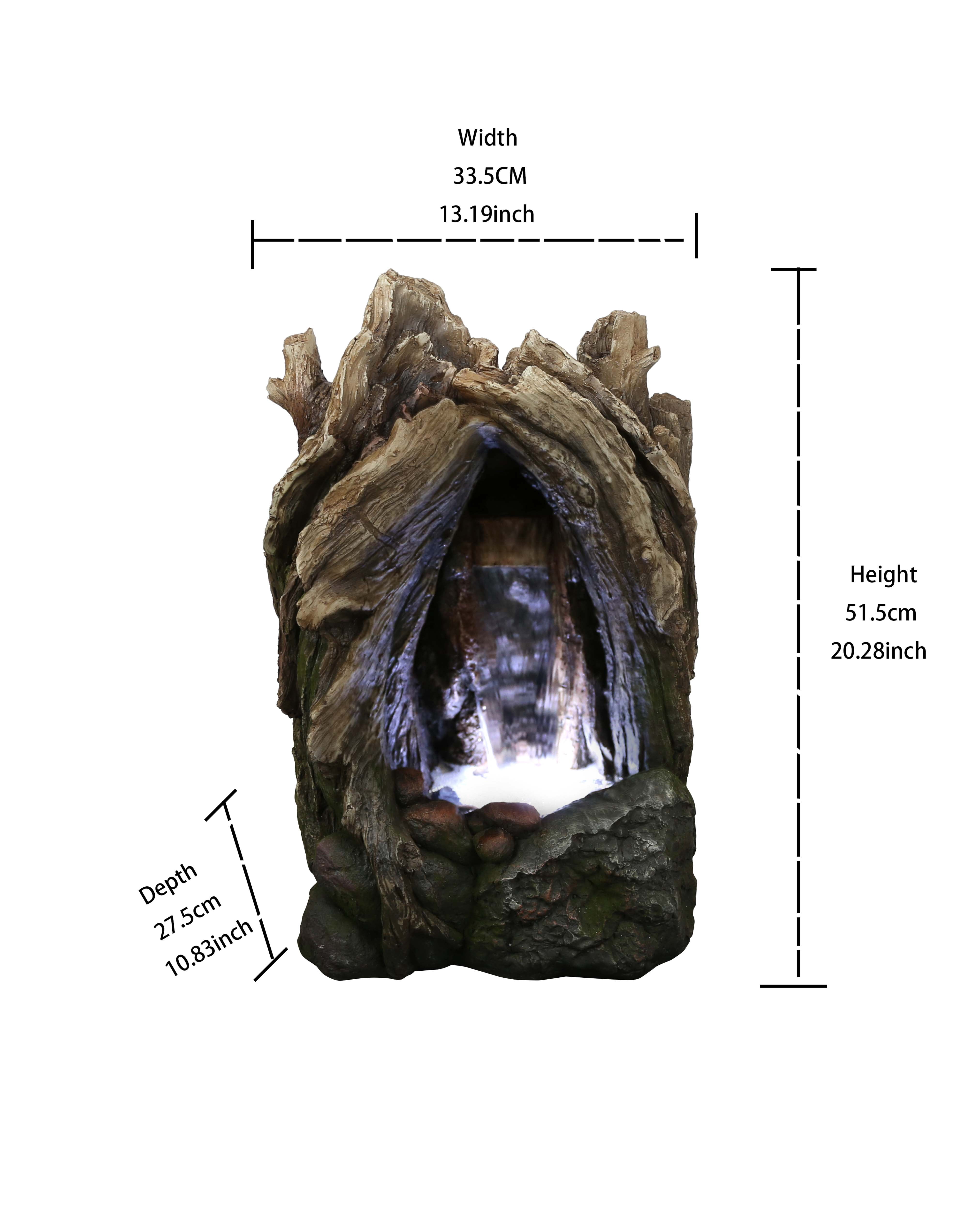 Hi-Line Gift 79553-E LED Lights Polyresin and Resin Treetrunk Waterfall Fountain, Brown