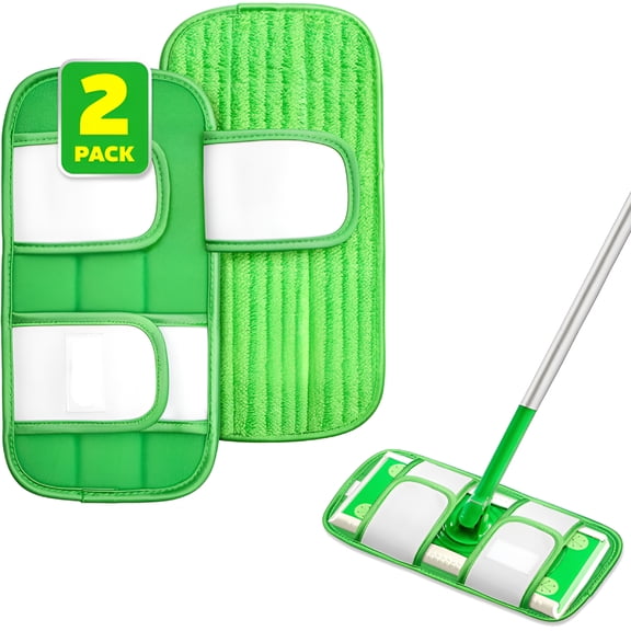 ACDANC 2 Pack Reusable Microfiber Mop Pads,Machine Washable Cloths,Refills for All Floor Cleaning,Hook And Loop,Wet Dry-10"- 12"