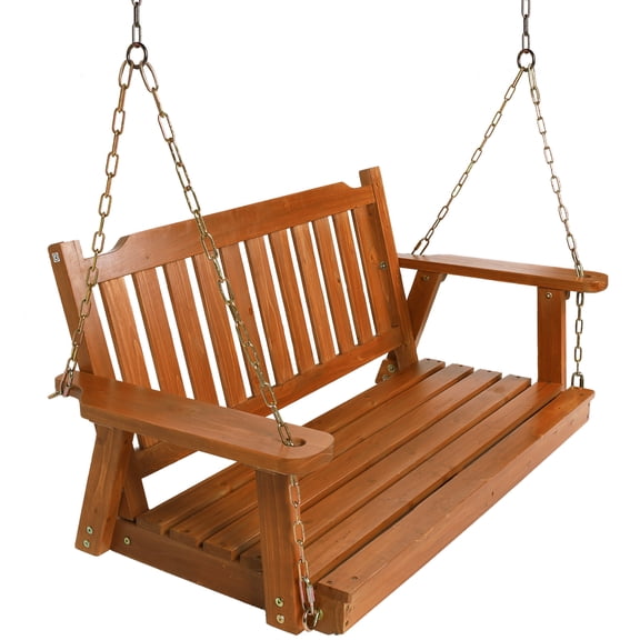 Bench Swing with Hanging Chains Wooden Porch Swing 2-Seater for Outdoor Patio Garden Yard, 4 Ft, Heavy Duty 800 LBS
