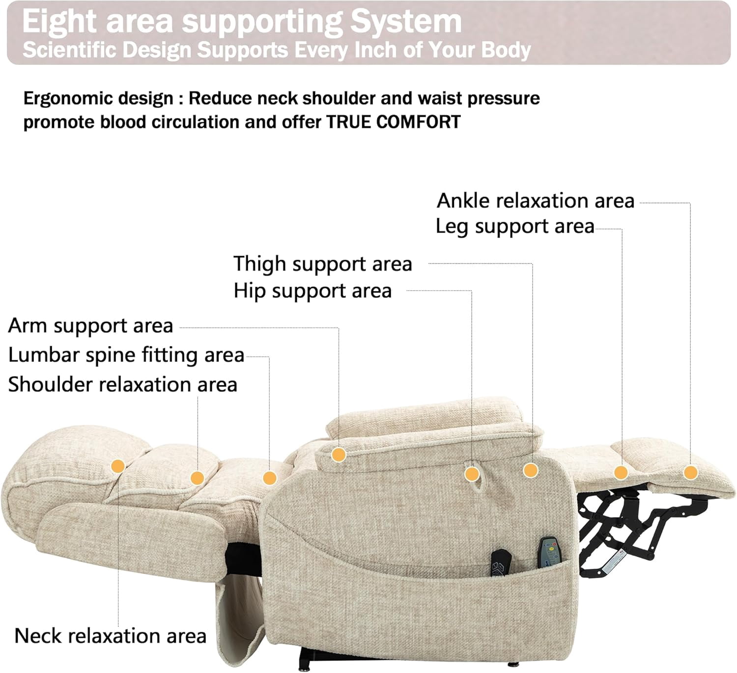 Elderly Power Lift and Heat Recliner with Lumbar Pillow and Cup Holders