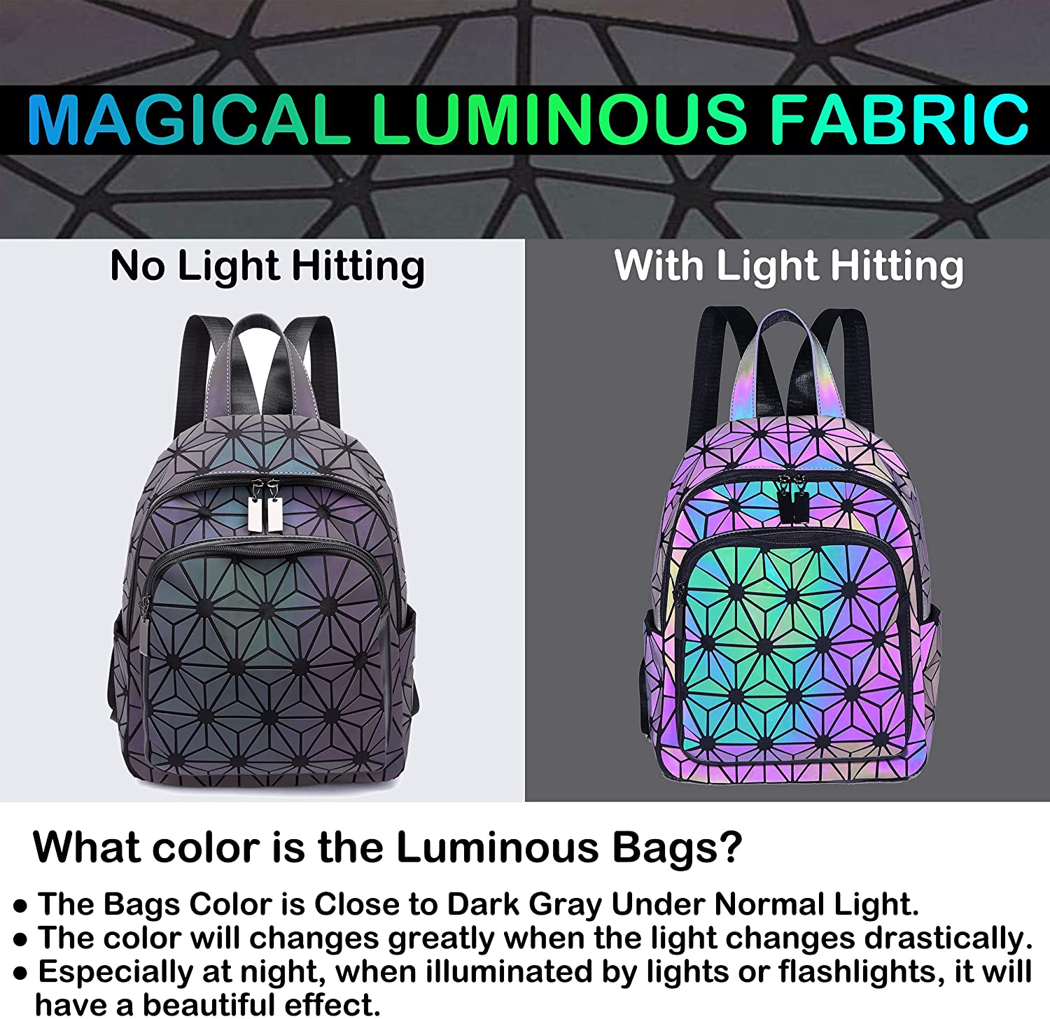 Color Changing Backpack Geometric Holographic Backpack For 