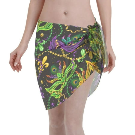 Disketp Mardi Gras Surface Women Swimsuit Cover Up Short Chiffon Summer Beach Sarong Bikini Wrap Skirt Bathing Suit