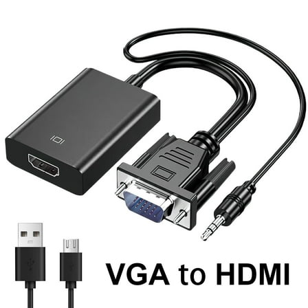 VGA to HDMI Adapter, 1080P Converter with USB Audio from Old Computer/Laptop/Desktop/PC VGA Source to HDMI HDTV/Monitor/Projector/Displayer
