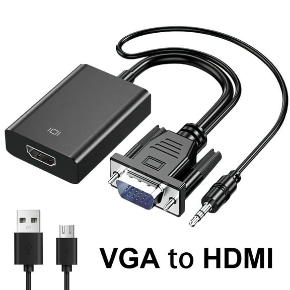 VGA to HDMI Adapter, 1080P Converter with USB Audio from Old Computer/Laptop/Desktop/PC VGA Source to HDMI HDTV/Monitor/Projector/Displayer