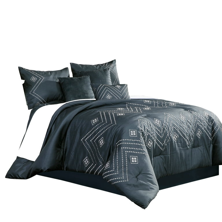 7 Piece Queen Luxury Dark Gray microfiber Oversized Bedroom Comforter Sets