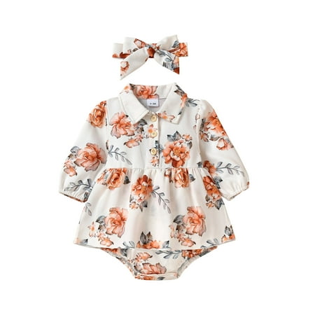 

Bagilaanoe Newborn Baby Girl Rompers Floral Print Long Sleeve Bodysuit + Headband 6M 9M 12M 24M Infant Loose One Piece Jumpsuit