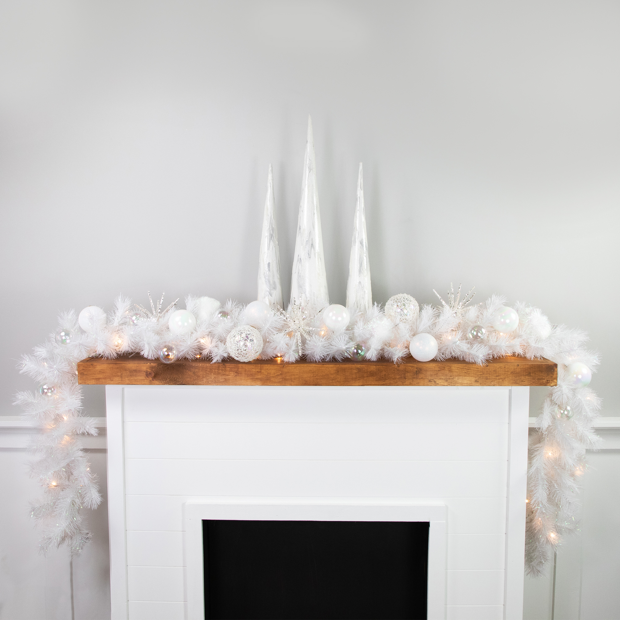 9' x 14" Pre-Lit White Alaskan Pine Artificial Christmas Garland Warm White LED Lights