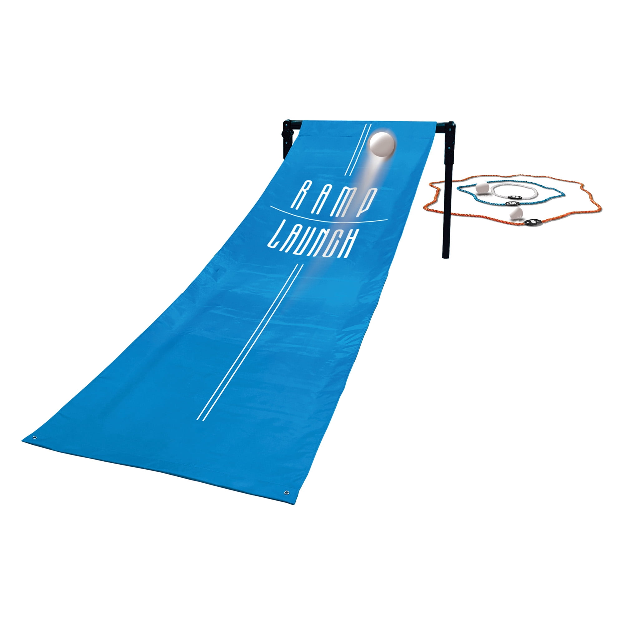 CIPTON Ramp Launch Outdoor Game Set – 7ft Launch Ramp with Stand, 3 Scoring Rings & 6 Balls, Portable Lawn Toss Game, Carry Bag Included