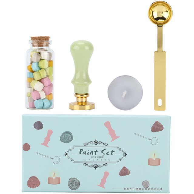 Kit de sello de cera, patrón transparente, duradero, kit de sellado clásico para sobres, invitaciones, adornos de boda (mango de color Matcha de caja larga verde)