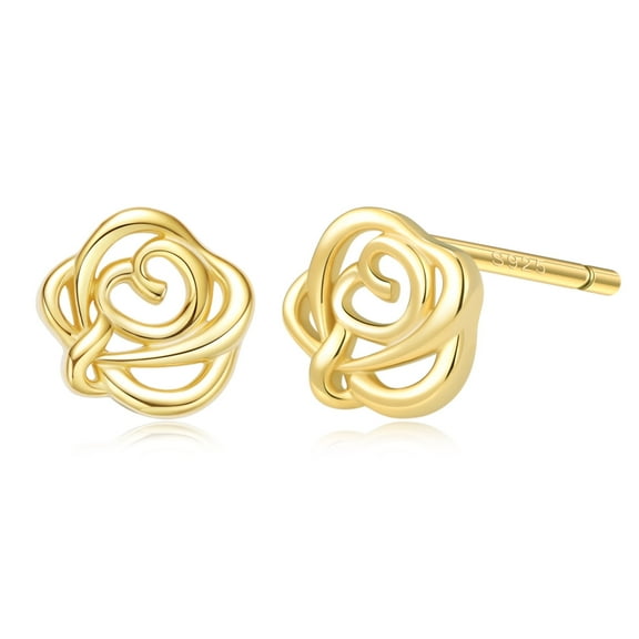 Rose Studs Earrings, Sterling Silver, Includes Jewelry Box and Solid Silver Backs, Pair
