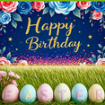thumbnail image 7 of Blue Background Happy Birthday Banner with Colorful Roses and Glittery Stars Party Decoration Backdrop for Birthday Party Photography Props Decorations, 7 of 7