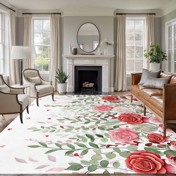 5'x7' Area Rugs for Living Room Bedroom, Pink Spring Floral Washable Rug Carpet Runner Indoor Outdoor, Weeping Romantic Flowers Pastoral Non Slip Floor Mats Area Rug for Kitchen, Nursery