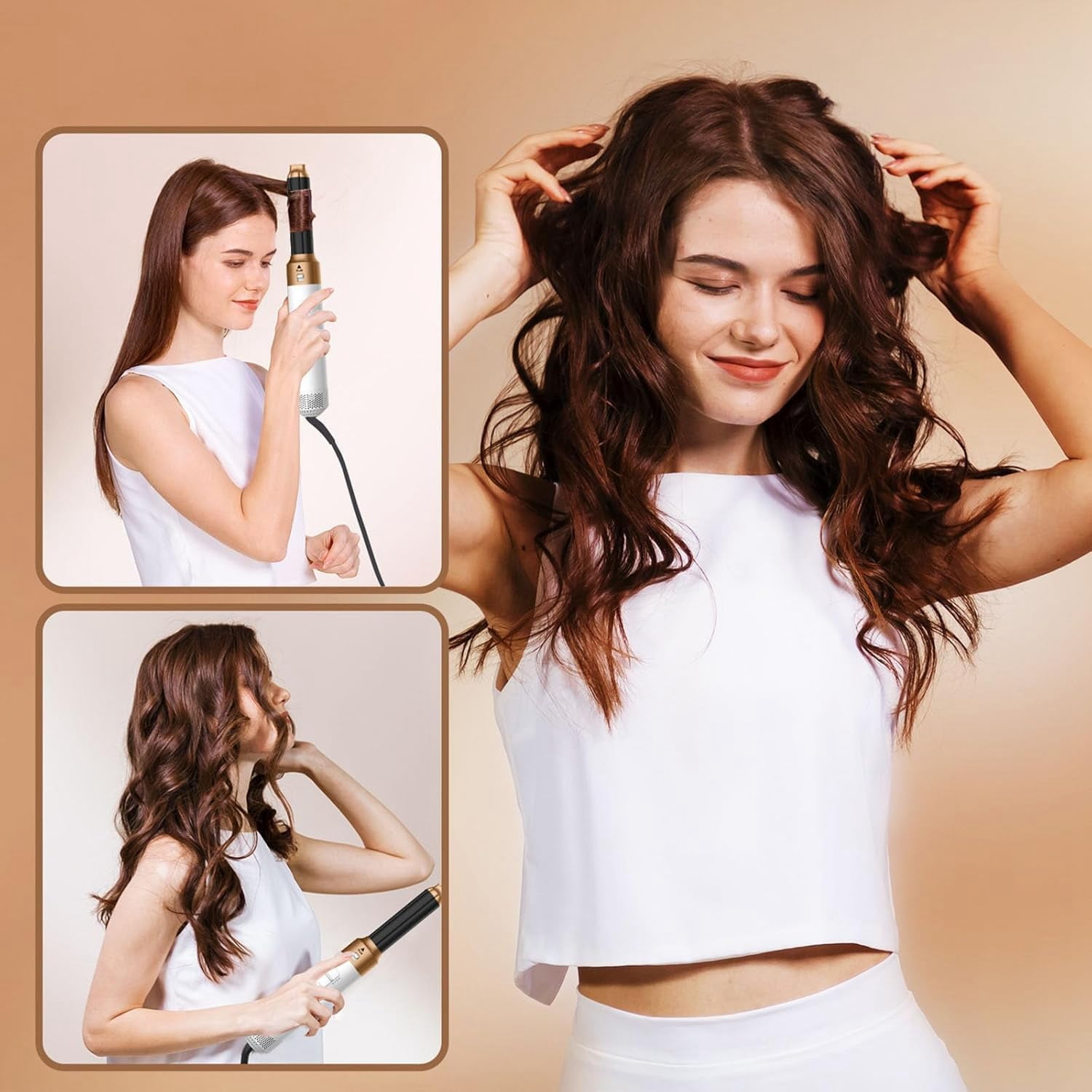 Magic Styler 4-in-1 Airstyler, Magicstyler Air Styler, Curling Iron Brush Air Curler Air Styler Wrap, Auto Wrap Curlers, Multi Hair Styler for Fast Hairstyle (Blue Gold)