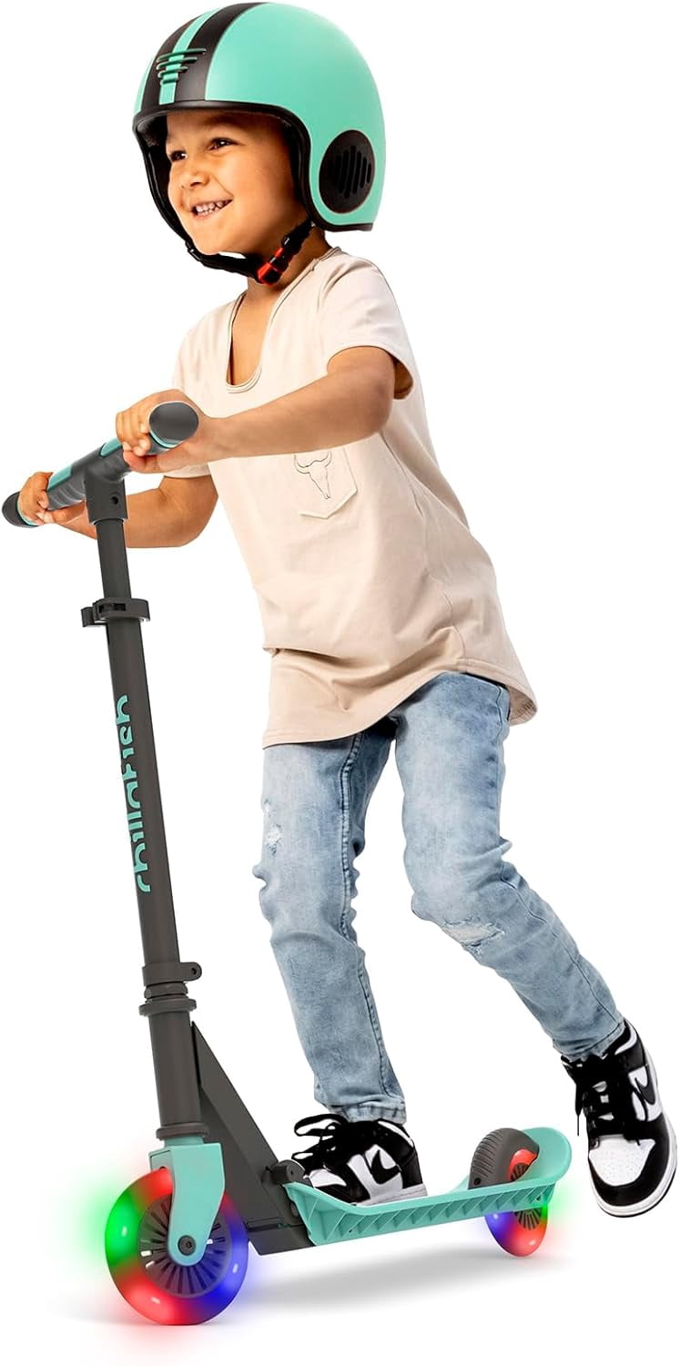 Chillafish Flexxi Mini GLOW Foldable Scooter for Kids Ages 5+ – Light-Up Wheels, Integrated Brake, Adjustable & Portable, Mint