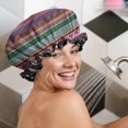 thumbnail image 5 of Shower Caps,Purple Boho Tribal Stripes and Hearts Pattern Waterproof Shower Cap for Women 4 Pieces,Double Reusable Hair Cover for Shower PEVA Elastic Stretch Hem, 5 of 7