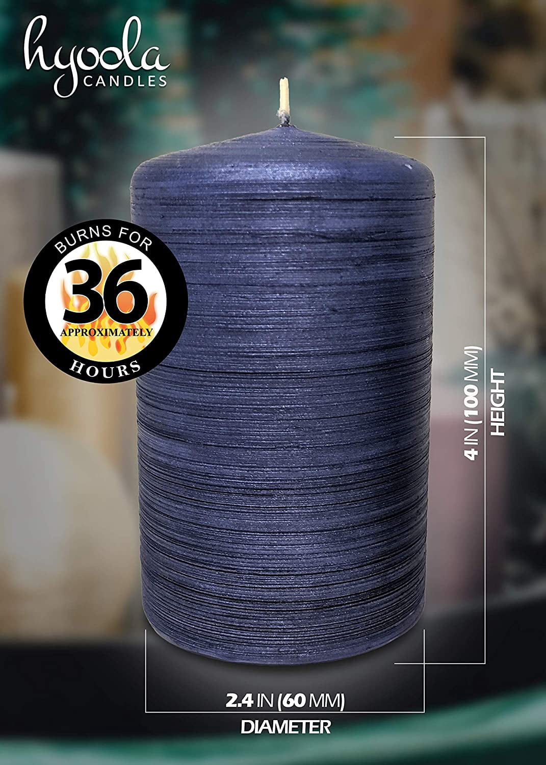 Hyoola, 2.4 x 4 Unscented Navy Blue Brushed Metallic Rustic Pillar Candles, Paraffin Wax with Cotton Wicks, 6-Pack