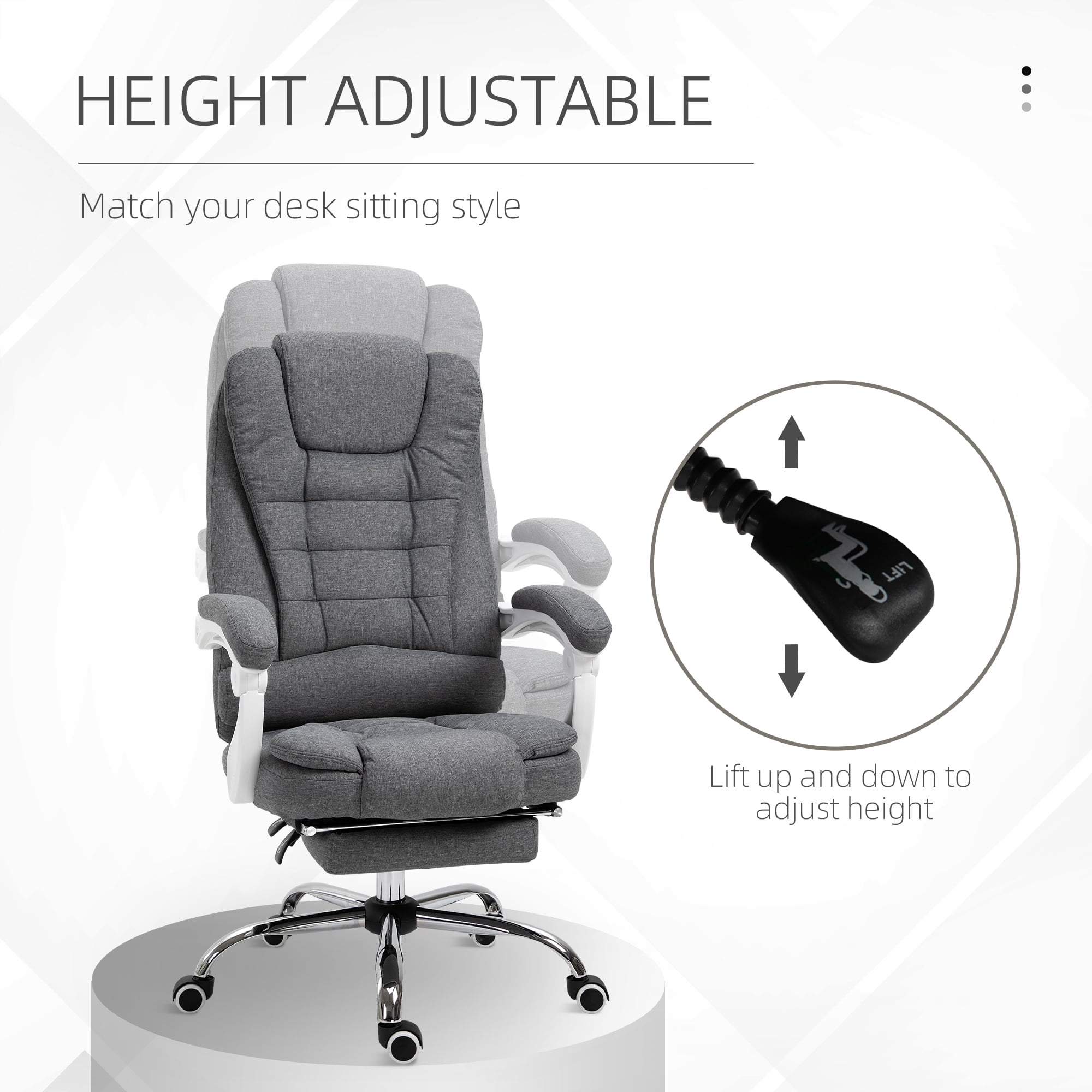 Vinsetto High-Back Executive Office Chair with Footrest, Linen-Fabric Computer Chair with Padded Armrests, Ergonomic Office Chair, Gray
