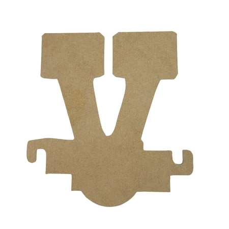 8" Wooden Letter V Unfinished, Train Font, Craft Cutout 1/4" Thick