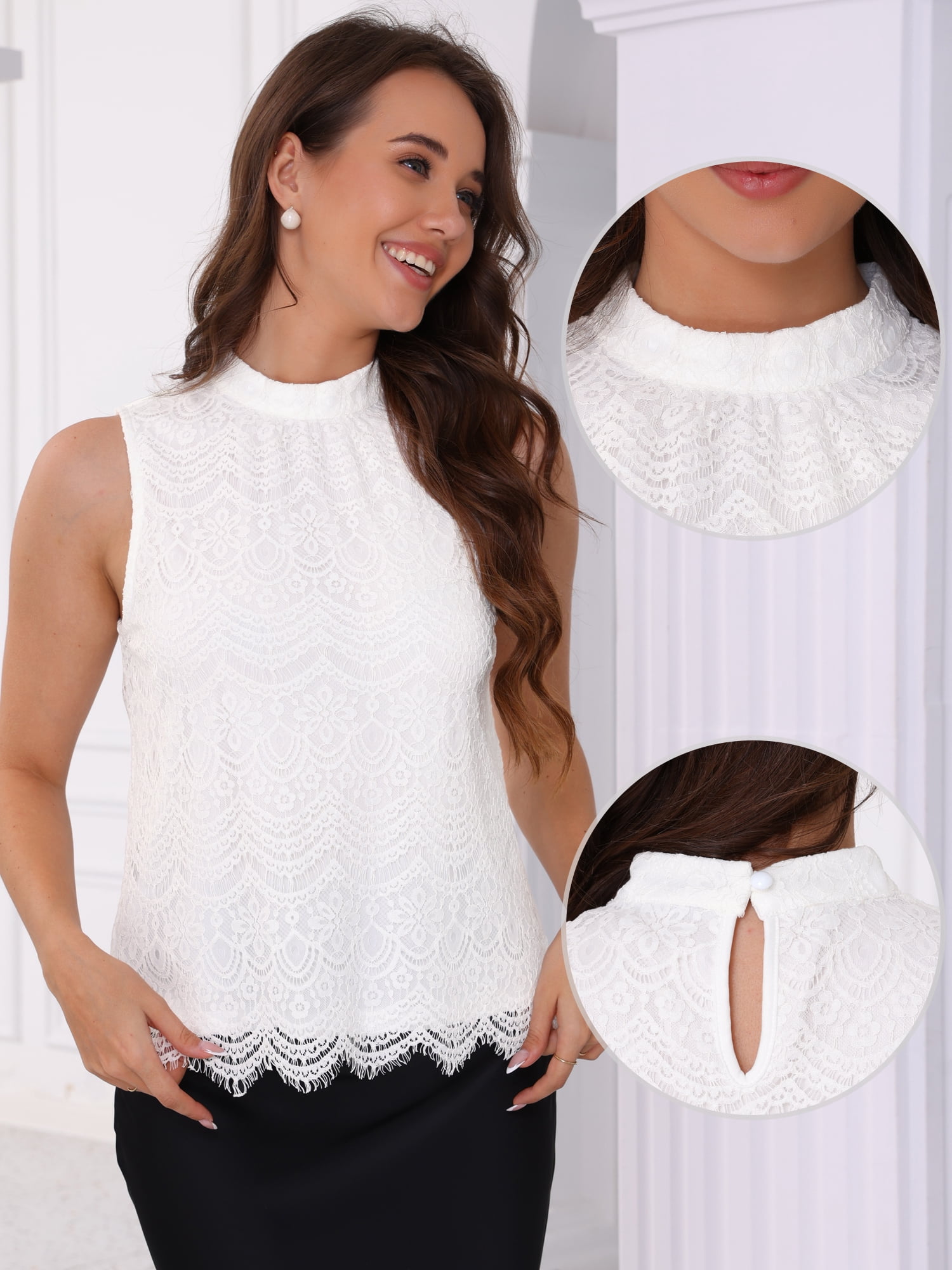 DARING DIVA Women's Sleeveless Halter Mock Neck Elegant Blouses XL White