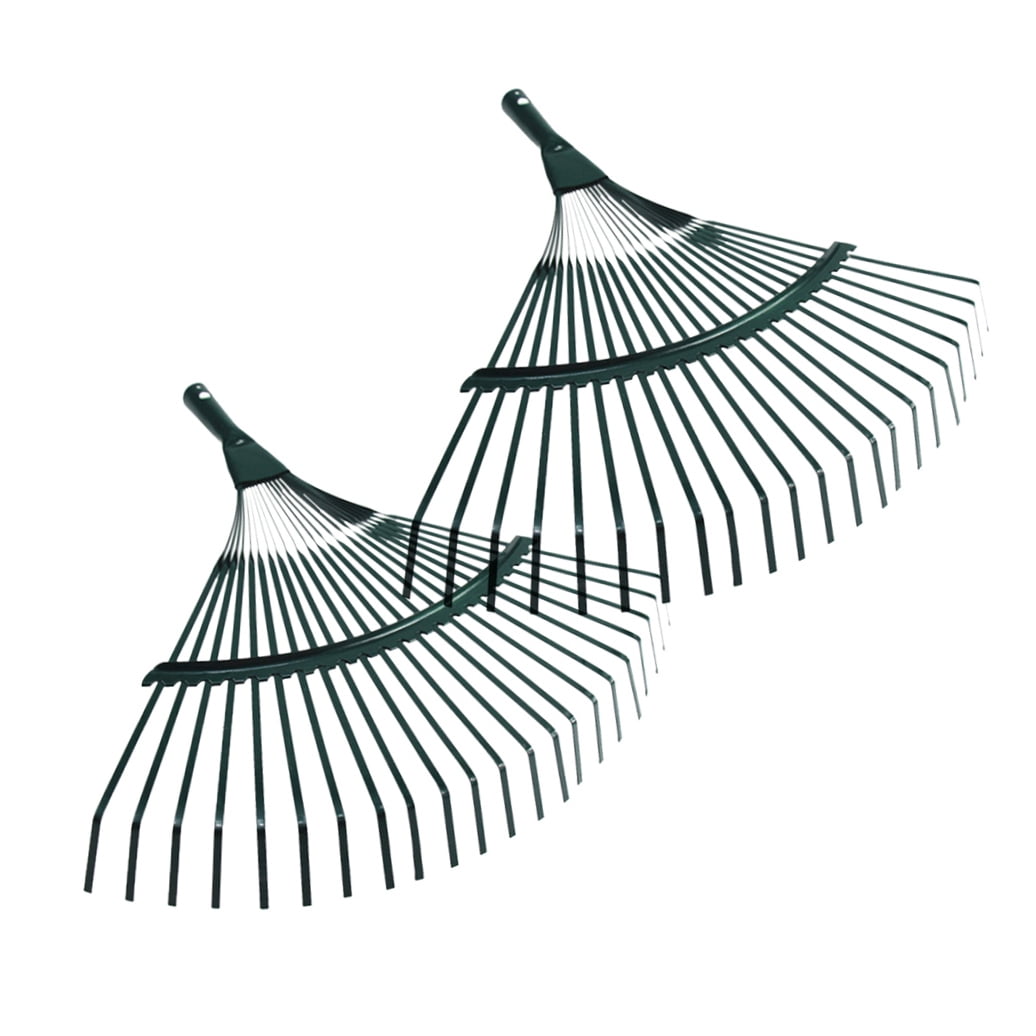 FONDOTIN 2-Pack Yard Rake with 22 Metal Teeth, Dark Green Handle for Garden Cleanup, Lawn Leaf and Weed Removal Tool