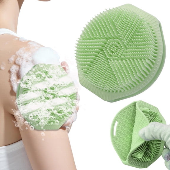 Silicone Body Scrubber, Gentle Exfoliating Shower Brush for Body, Silicone Loofah, Easy-Grip Handle, Soft Bath Essential Scrubber for Women and Men, Green