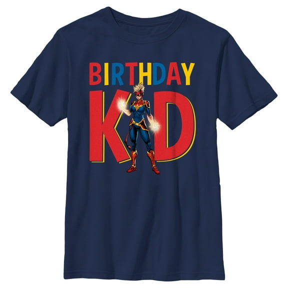 Boy's Marvel Birthday Kid Captain Marvel Graphic Tee Navy Blue Medium