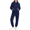 thumbnail image 6 of Xaqiouau Women's Hoodie and Sweatpants Set Fleece Pullover Tracksuit Drawstring Hooded Top Elastic Waist Joggers Casual Sportswear Fall Winter Lounge Outfit Navy XXL, 6 of 9
