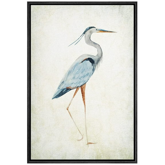 wall26 - Framed Canvas Wall Art - Heron Bird - Wild Animal - Gallery Wrap Modern Home Art | Ready to Hang - 24"x36" Black