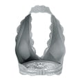 thumbnail image 3 of URBAN DAIZY Women's Seamless Lace Bra Scalloped Halter Padded Crop Top Lined Bralette Plunge Comfort Pads Yoga Bustier A17_6328 LT Grey L, 3 of 6