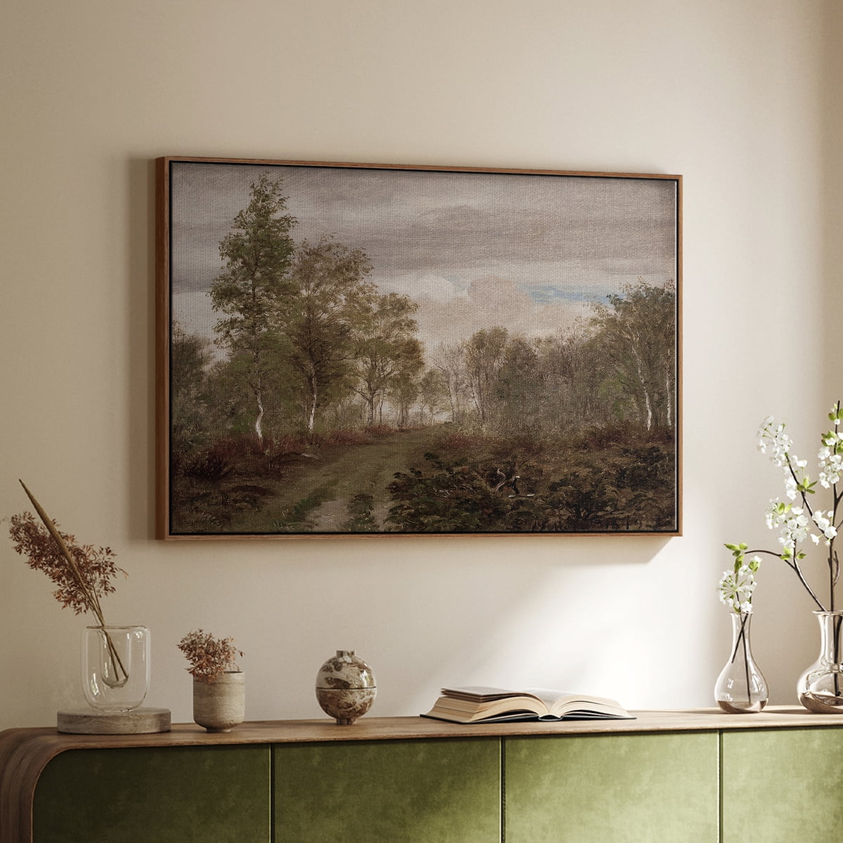 Vintage Landscape-CCCXV By Wexford Home Framed in Walnut Wood Gallery Wrapped Canvas 17 in. x 25 in.