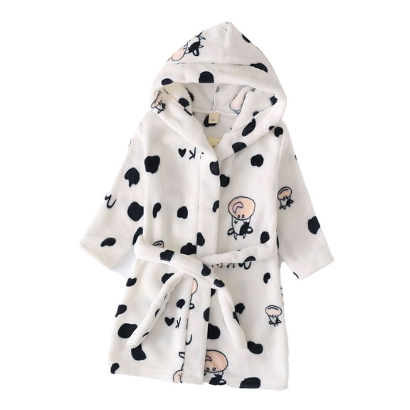 Qudderr Baby Toddler Girls Boys Flannel Robes with Hooded Cartoon Bathrobe for Kids Fall Winter Soft Warm Bath Pajamas for 2-8 Years