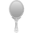 thumbnail image 1 of Vintage Embossed Oval Floral Makeup Mirror Hand Mirror Silver Co, 1 of 5